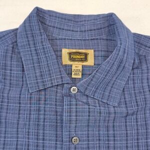 The Foundry Men XLT Blue Textured Plaid Short Sleeve Button Down Shirt Big Tall